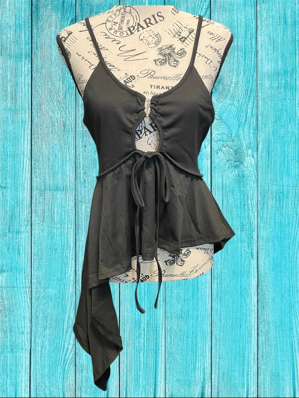 Black Asymmetric Tie-Front Sleeveless Top